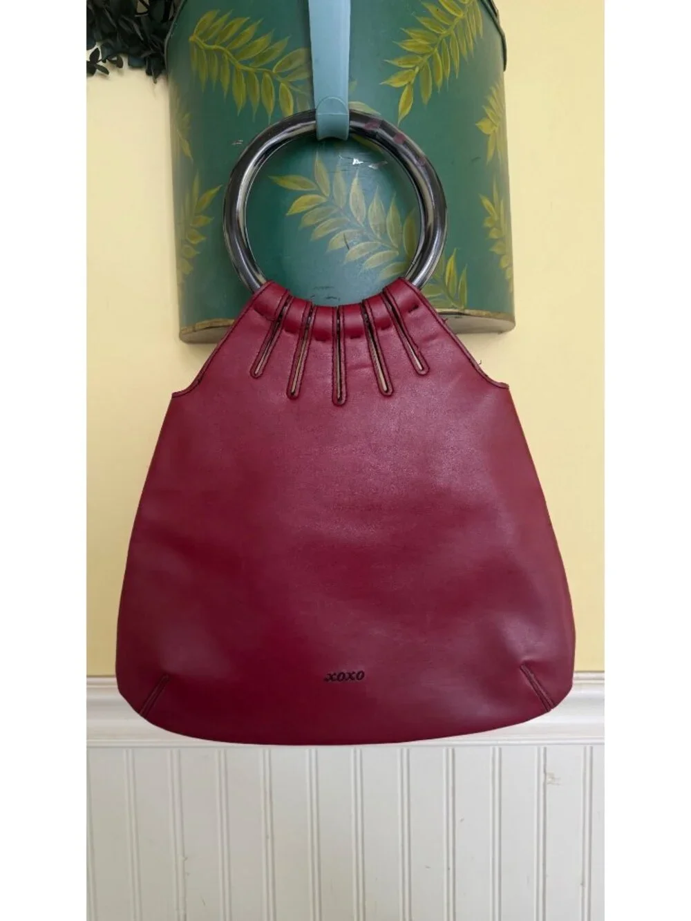 XOXO Red Vinyl Ring Handle Shoulder Bag With Interior Pocket